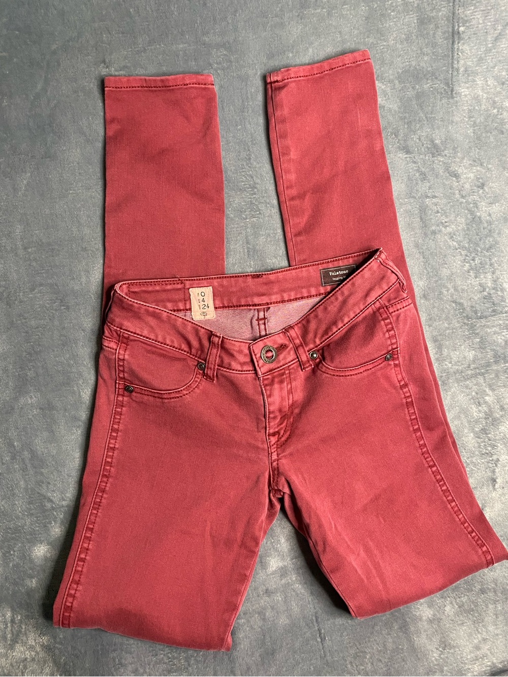 VOLCOM Women's Voltane Legging Fit Jeans Red Size 0 Indie Sleaze